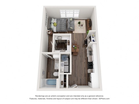 Floor plan for studio, 1 bath, 556 sqft